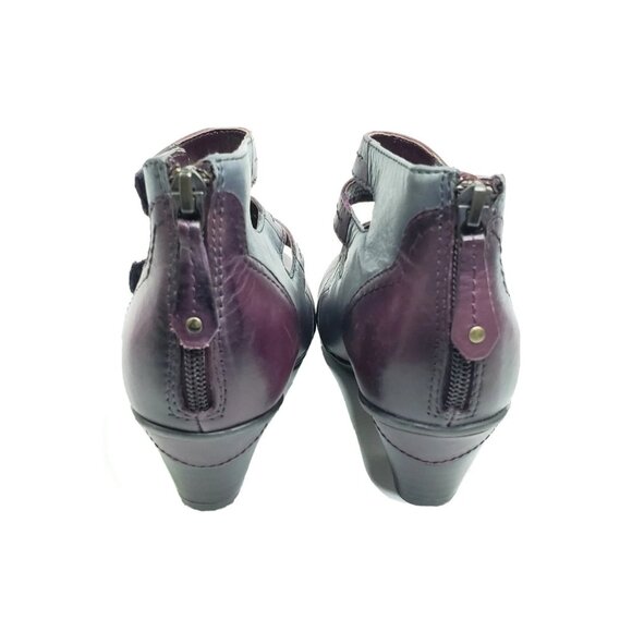 Earth Serano Prune Leather Heels Triple Strap Mary Jane Zip Womens Size 6 B - Picture 4 of 9